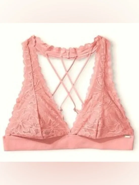 PINK Victoria’s Secret Lace Strappy Back Bralette Dusty Mauve Small EUC