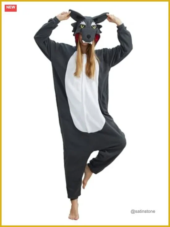 Polar Fleece Onesie Cosplay Costume Halloween Outwear with Hood, Button