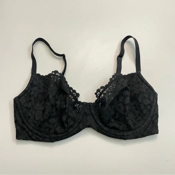 Victorias Secret Bra Unlined Demi Underwire Floral Lace Convertible Black