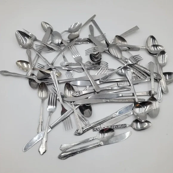 55pc Mixed Bulk LOT Stainless Steel Flatware Assorted Floral Ornate Crafts