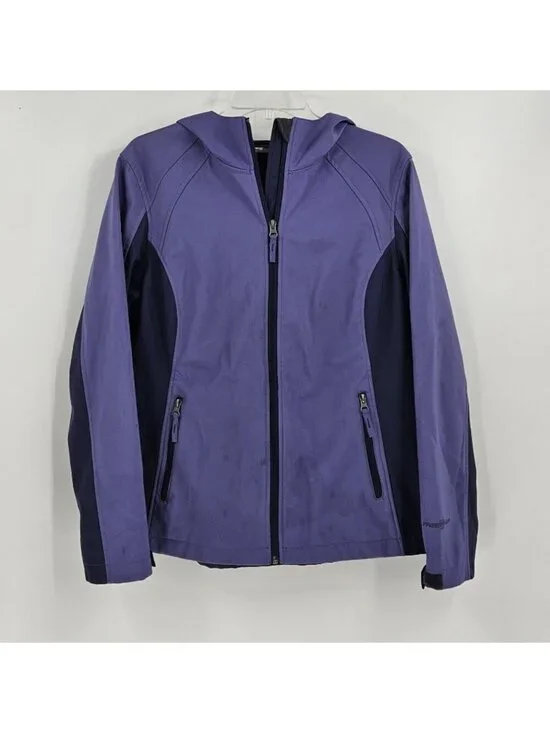 Free Tech Jacket Womens Large 12-14 Softshell Purple Full Zip Hooded Camp Hiking