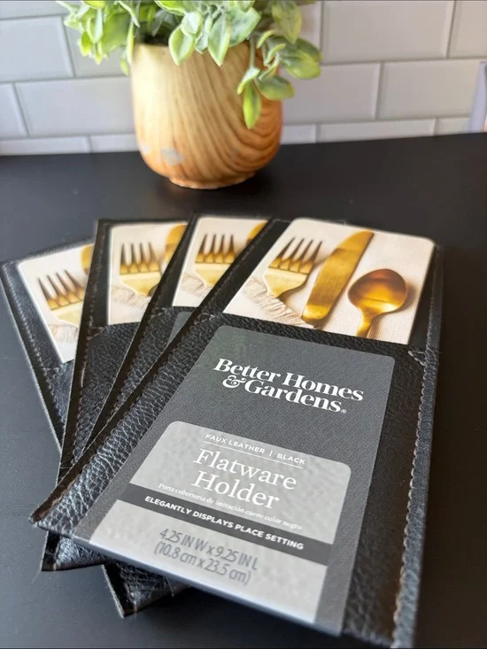 Better Homes And Gardens Black Faux Leather Flatware Holders - Set of 4