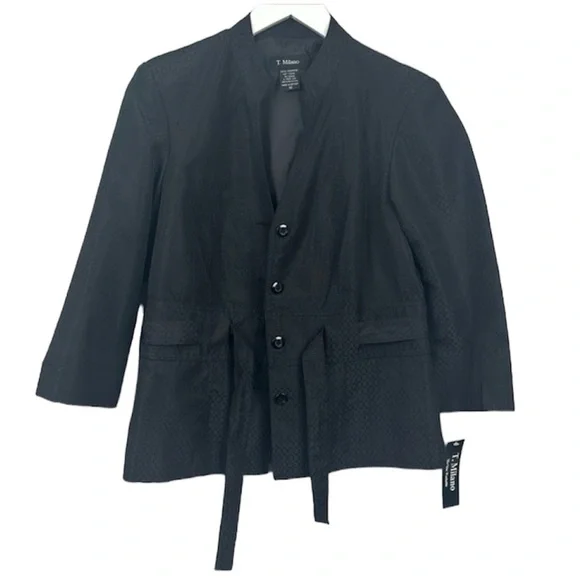 T. Milano NWT Black Belted Suit Blazer Work Career Jacket Size 10 NEW