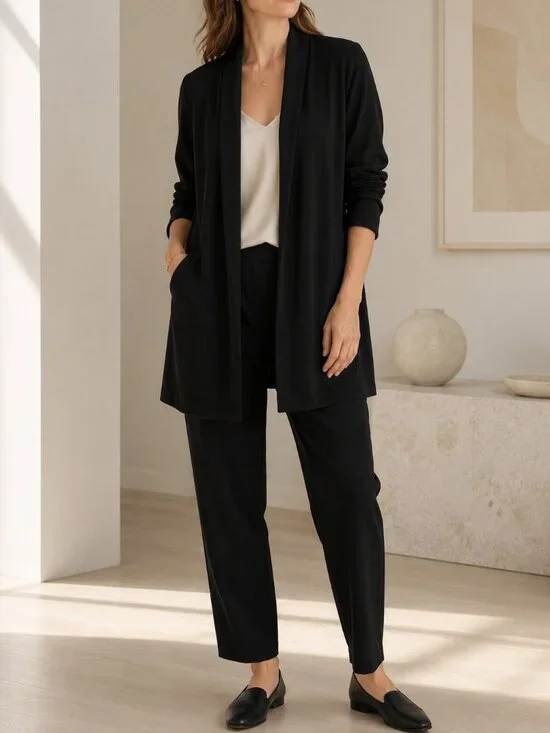 Eileen Fisher System Washable Stretch Crepe Long Jacket Black NWT Small