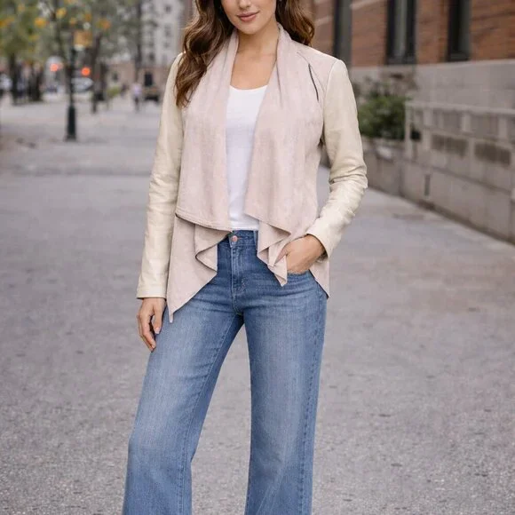 Blank NYC Faux Leather and Suede Drapey Lightweight Jacket Size Small