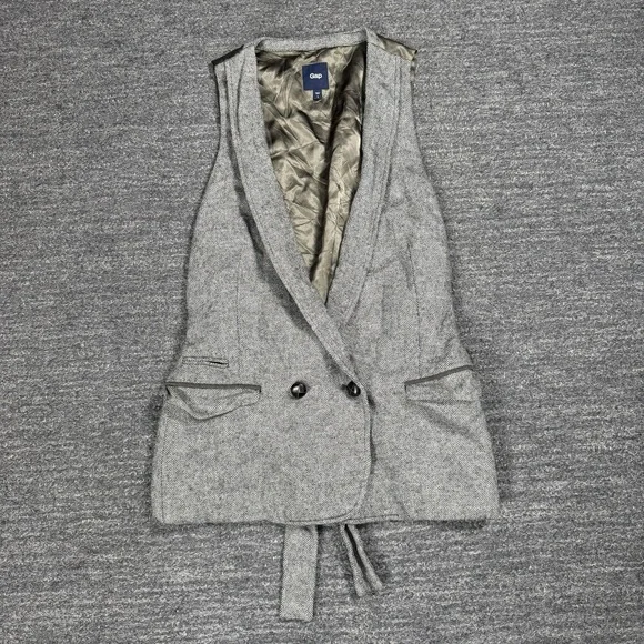 Gap Vest Women Large Brown Herringbone Double Breasted Wool Blend Y2K Waist Coat