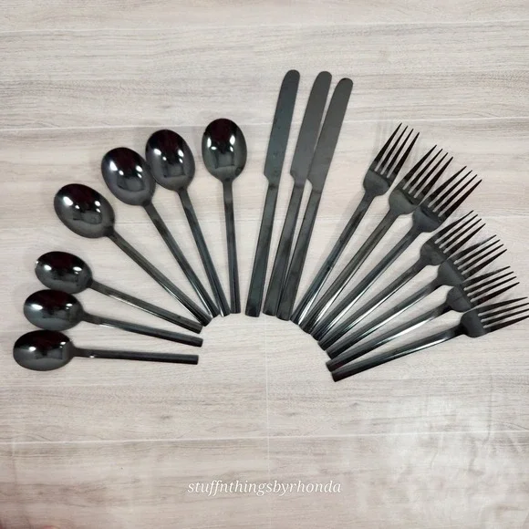 Stainless‎ Black Flatware - Place Setting For 3 Only - Missing 3 Pieces