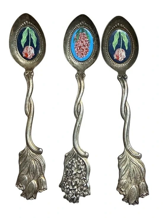 Brecks Founded 1818 Floral Enamel Vintage‎ Collectible Spoons - Set of 3 Holland