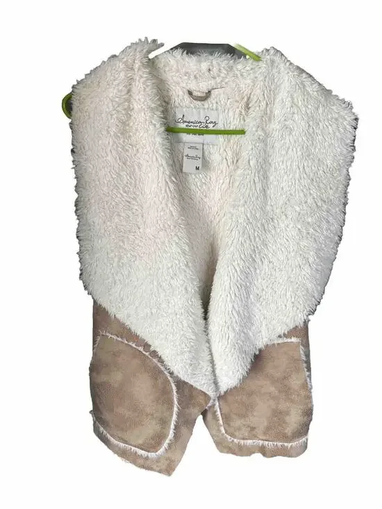 American Rag Cie Camel Brown Faux Suede,Faux Fur Lined Vest Size S