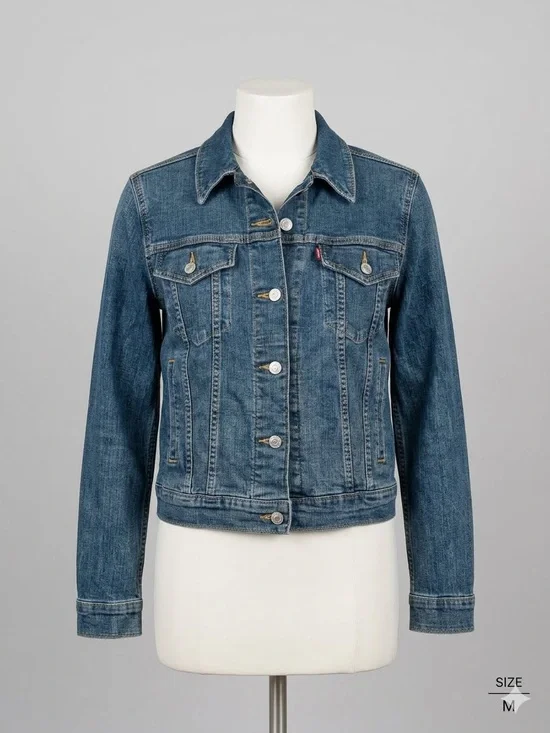 Women’s Levi's Original Trucker Jean Jacket — Blue Dark Wash Denim Shorts Size M