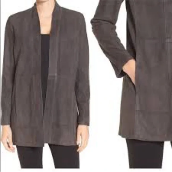 Gorgeous Eileen Fisher chocolate brown Suede Open Front Jacket XL