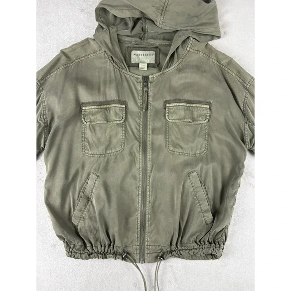 Anthropology Marrakech Women Olive Hooded Utility Bomber Jacket Full Zip Size M