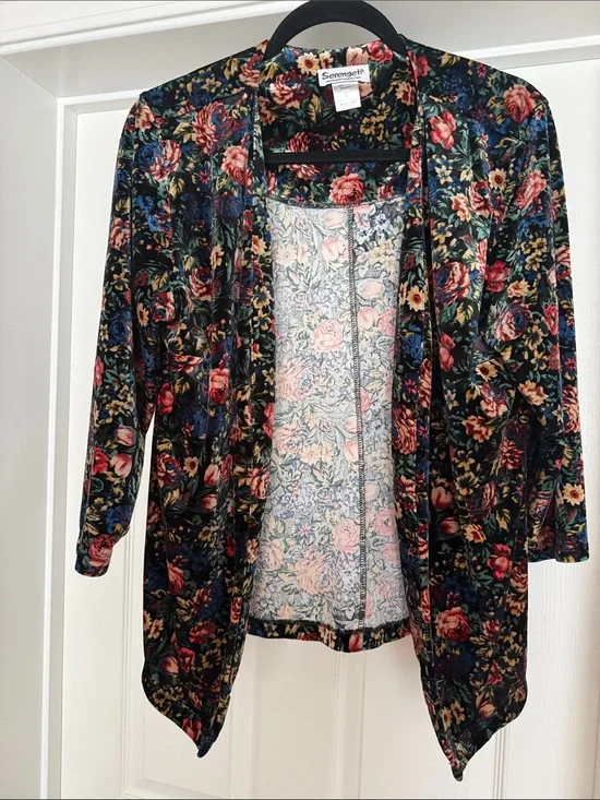 Beautiful Serengeti Velore Floral Open-Front Blazer in Black, Red, Blue
