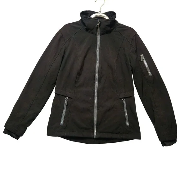 FREE COUNTRY Womens Journey Softshell Jacket Small Black Fleece Lined Cozy Soft‎