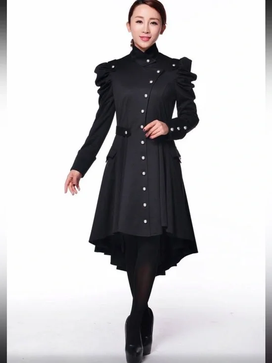 Chic Star Goth steampunk Victorian style dress military trenchcoat black S