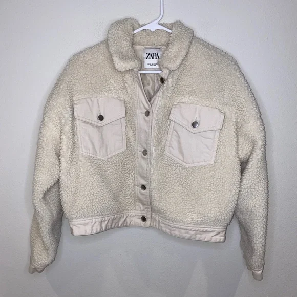 Zara Sherpa‎ Jacket Size XS Cream Off White