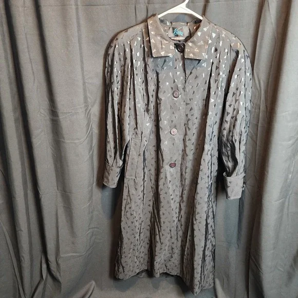Vision brand black trench coat with a geometric triangle‎ pattern See Photos For