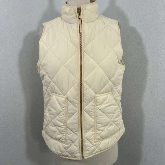 J Crew Mercantile Quilted Vest Womens M Beige Preppy Lightweight  Retrocore‎
