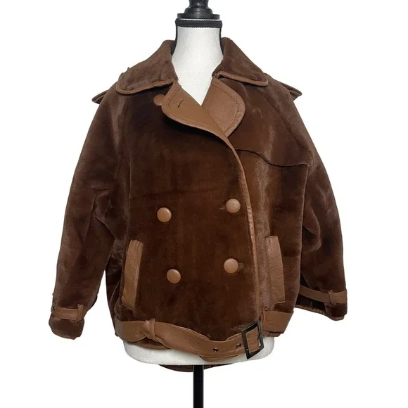 Nasty Gal Motorcycle Jacket 6 Chocolate‎ Brown Teddy Oversized Cropped Faux Fur
