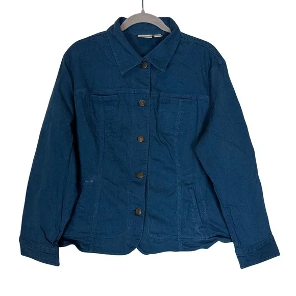 Chico's‎ Jacket Womens 3 Blue Denim Button Front Embroidered Back Boho Casual