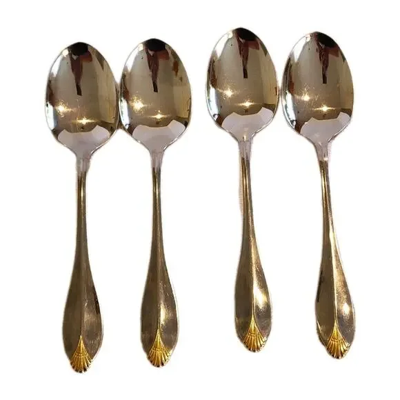 Oneida Golden Royal Flute Set 4 Spoons Community Stainless Flatware Old Money