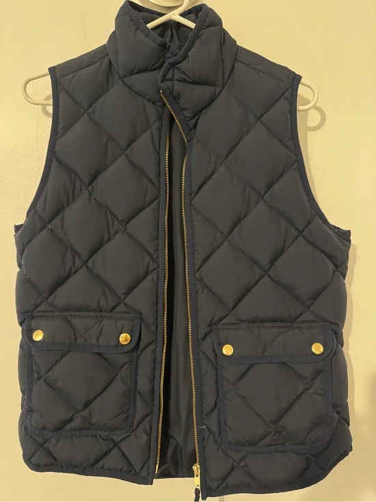 J. Crew Navy Quilted Puffer Vest with Gold Hardware