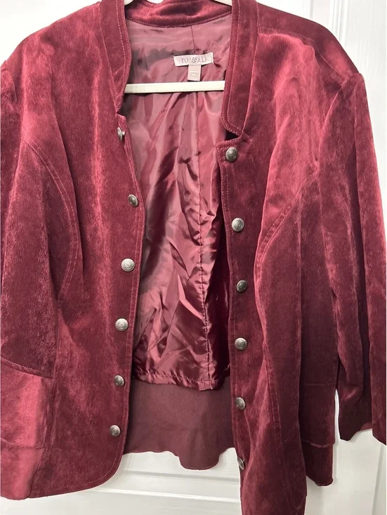 Roz & Ali Women's 3X Burgundy Velvet Snap Button Jacket