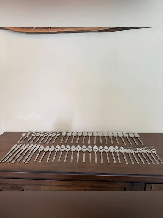 Vtg 55 Pcs LIFETIME CUTLERY stainless Flatware & Serving Pcs mid century pattern