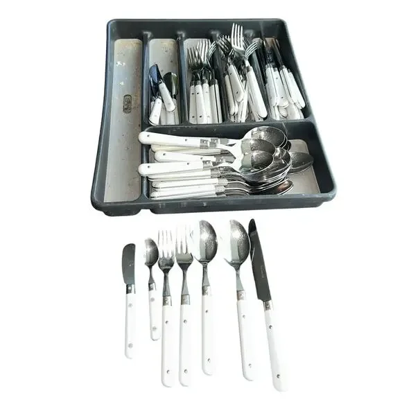 57 pieces vintage Eme Italy flatware set white handle stainless