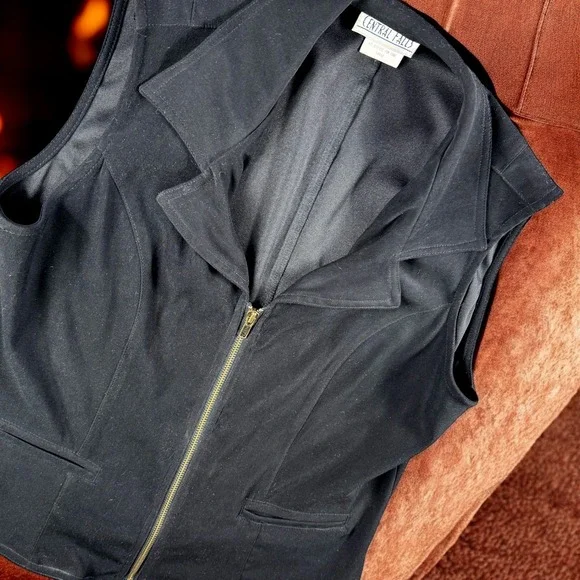 Vintage Central Falls Vest Blazer Women L USA Stretch‎ Poly Black Zip Front
