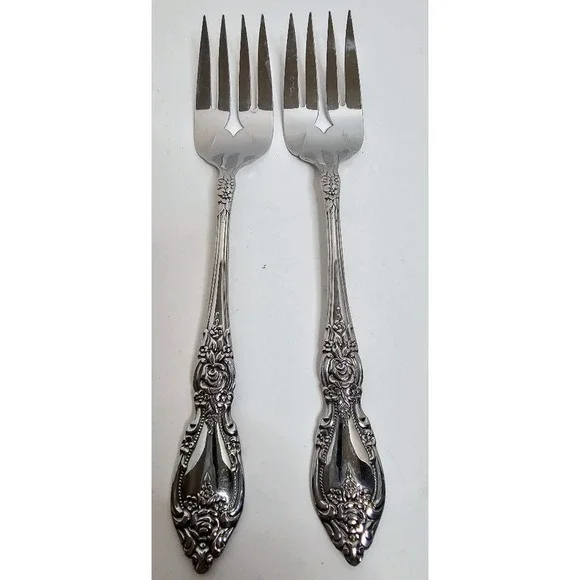Oneida Words Wordsworth Pattern Silver Plated Serving/Salad Forks - Set of 2