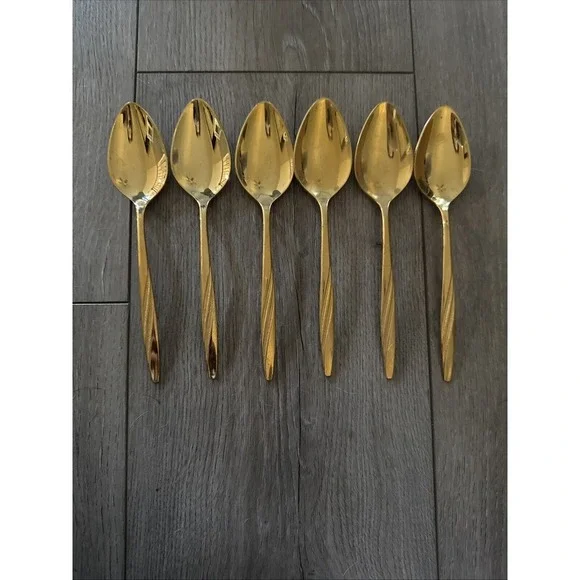 6 PCs American Flair Gold Stainless Silverware Place Oval‎ Soup Spoons IS 7