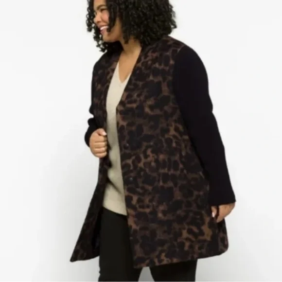 Kenneth Cole New York NWT Leopard Rib Sleeve Double Face Coat 2X