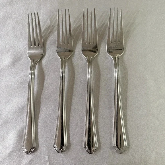 Lenox Lot 4 ARCHWAY Dinner Fork Flatware Stainless 18/10 Glossy Scalloped Tip