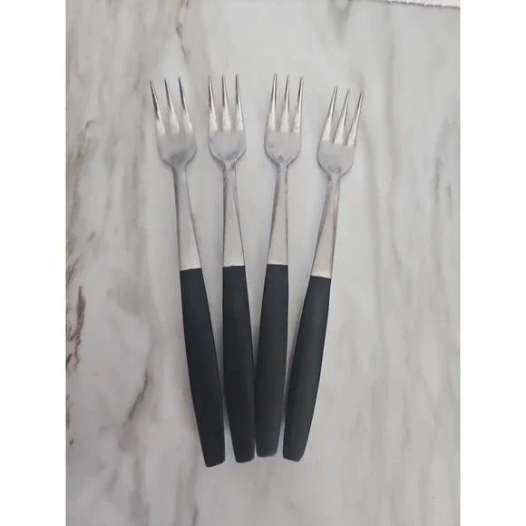 Vintage Kingston Japan Stainless Teel Cocktail Forks Wooden Black Handle