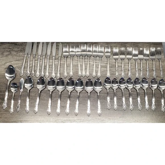 Rogers Co Flatware Set Stainless Korea Floral Pattern Service 8 Set Of 43 NEW