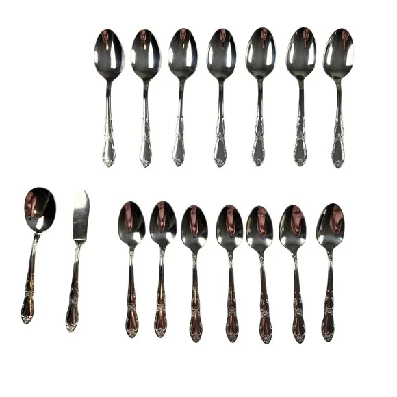 Wm A‎ Rogers Oneida Flatware Set 16pc Stainless Steel Floral Spoons Silverware
