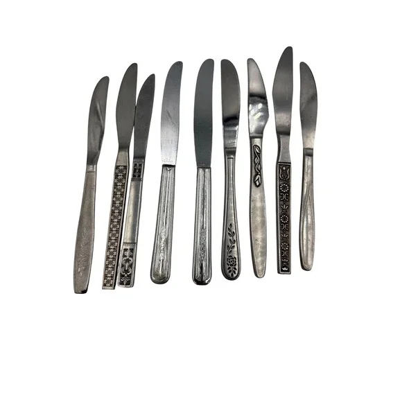 9pc VTG Mismatched Butter‎ Knives Lot Stainless Steel Floral Oneida Mixed Boho