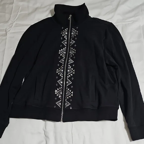 174 Ruby Rd. Black Active Jacket with 3D Geometric Accents