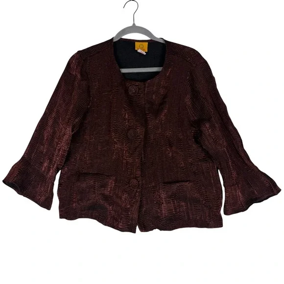 Ruby Rd Jacket Womens 12 Brown‎ Textured Button Front 3/4 Sleeve Lined Career