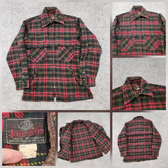 VTG Johnson‎ Woolen Mills Womens 15 Wool Plaid Buffalo Mackinaw Flannel Jacket