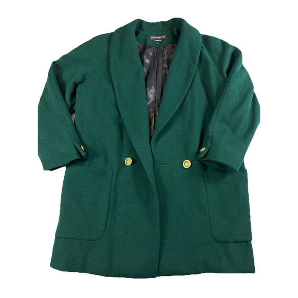 Vtg Donnybrook Emerald Green Double Breasted Blazer Gold Button Wool Blend Sz 12