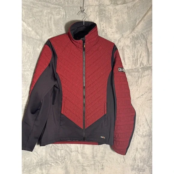 Kerrits‎ Womens Red Black Quilted Horseshoe Equestrian Full Zip Jacket  Large