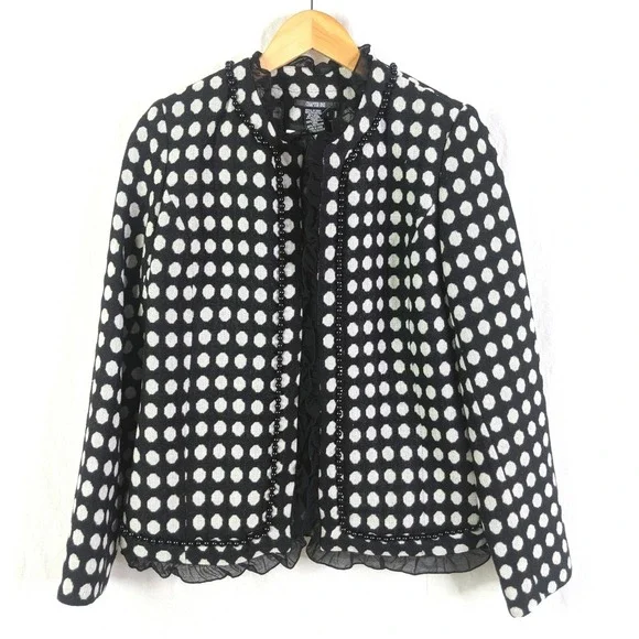 Chapter One Blazer Jacket‎ Womens 4 Black White Polka Dot Business Career Preppy