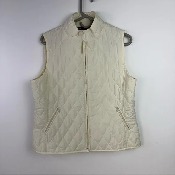 Relativity Womens Quilted Puffer Vest Whisper White Full Zip Sleeveless Jacket L
