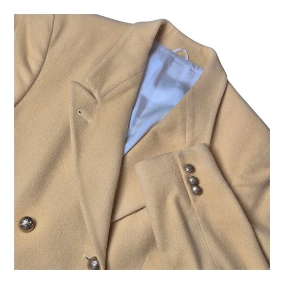 VTG Burberrys Wool‎ Cashmere Blazer Womens 8 Yellow Double Breasted Made in USA