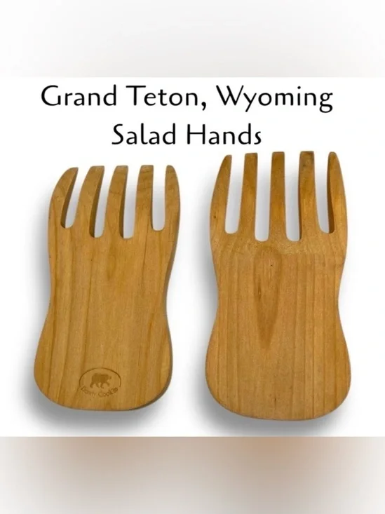 Bear Paw Wooden Salad/Pasta Hands Servers Grand Teton Wyoming Salad Pasta