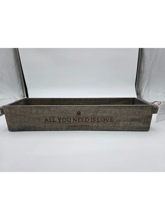 Rustic Wooden Serving Tray with Handles and Inspirational Quote
