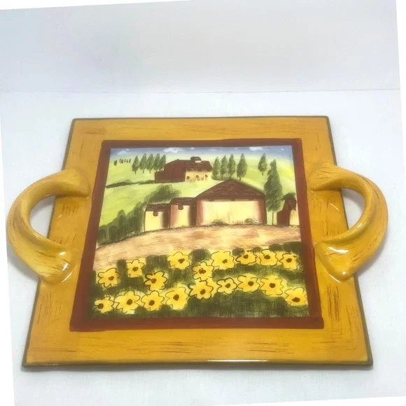 Douce Romancing Provence Hand Painted Ceramic Tray – Tuscan‎ Farmhouse Scene 14