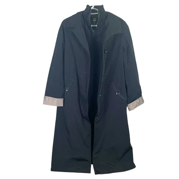Vintage Gallery Petite Trench Coat Womens Medium Petite PM Black Buttons Long‎
